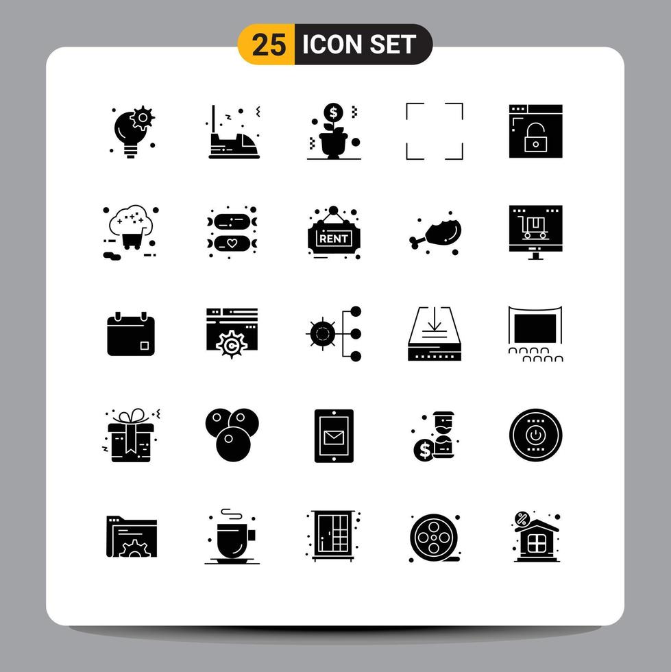 25 Solid Glyph concept for Websites Mobile and Apps browser full screen entertainment full pot Editable Vector Design Elements