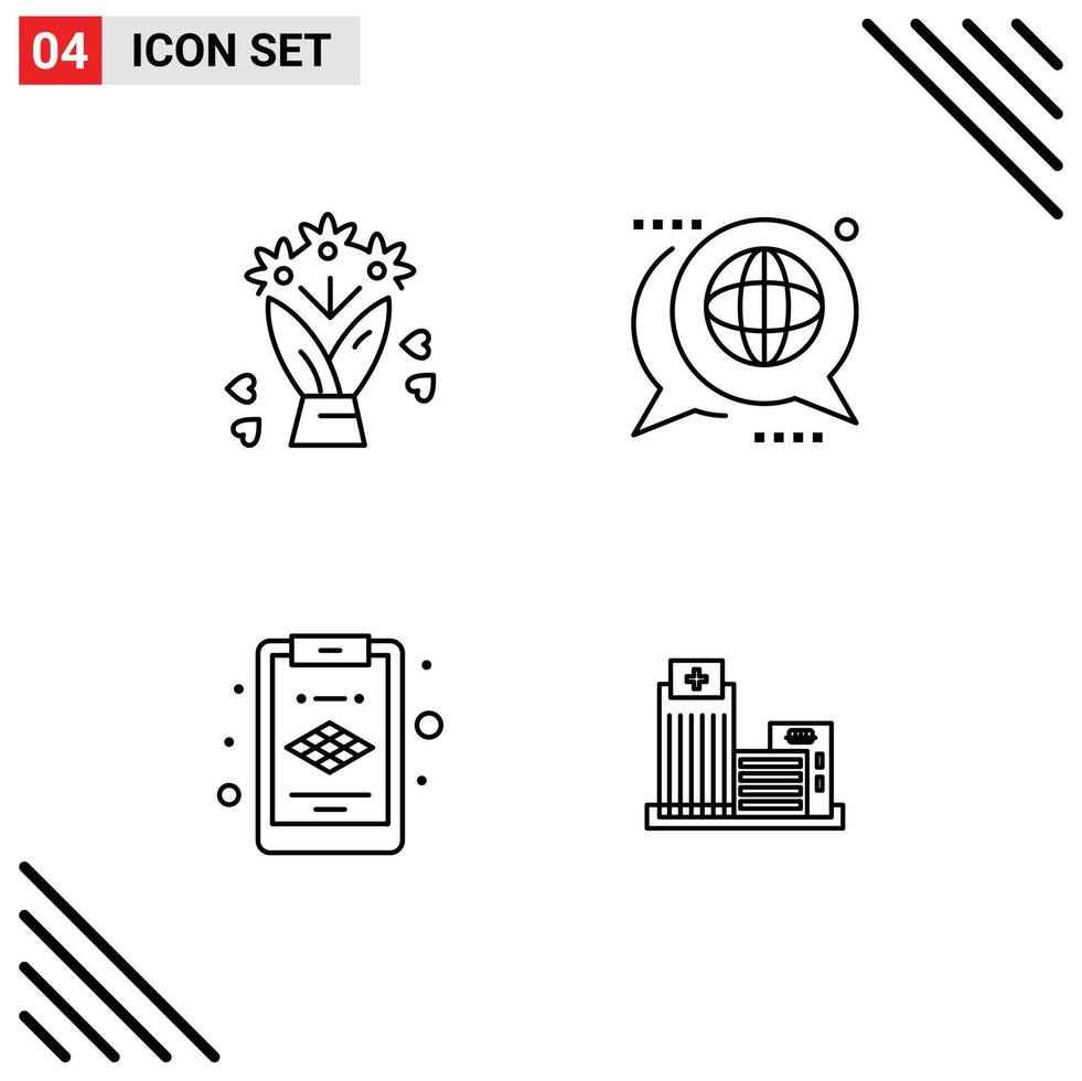 4 Creative Icons Modern Signs and Symbols of bouquet layer communication global estate Editable Vector Design Elements