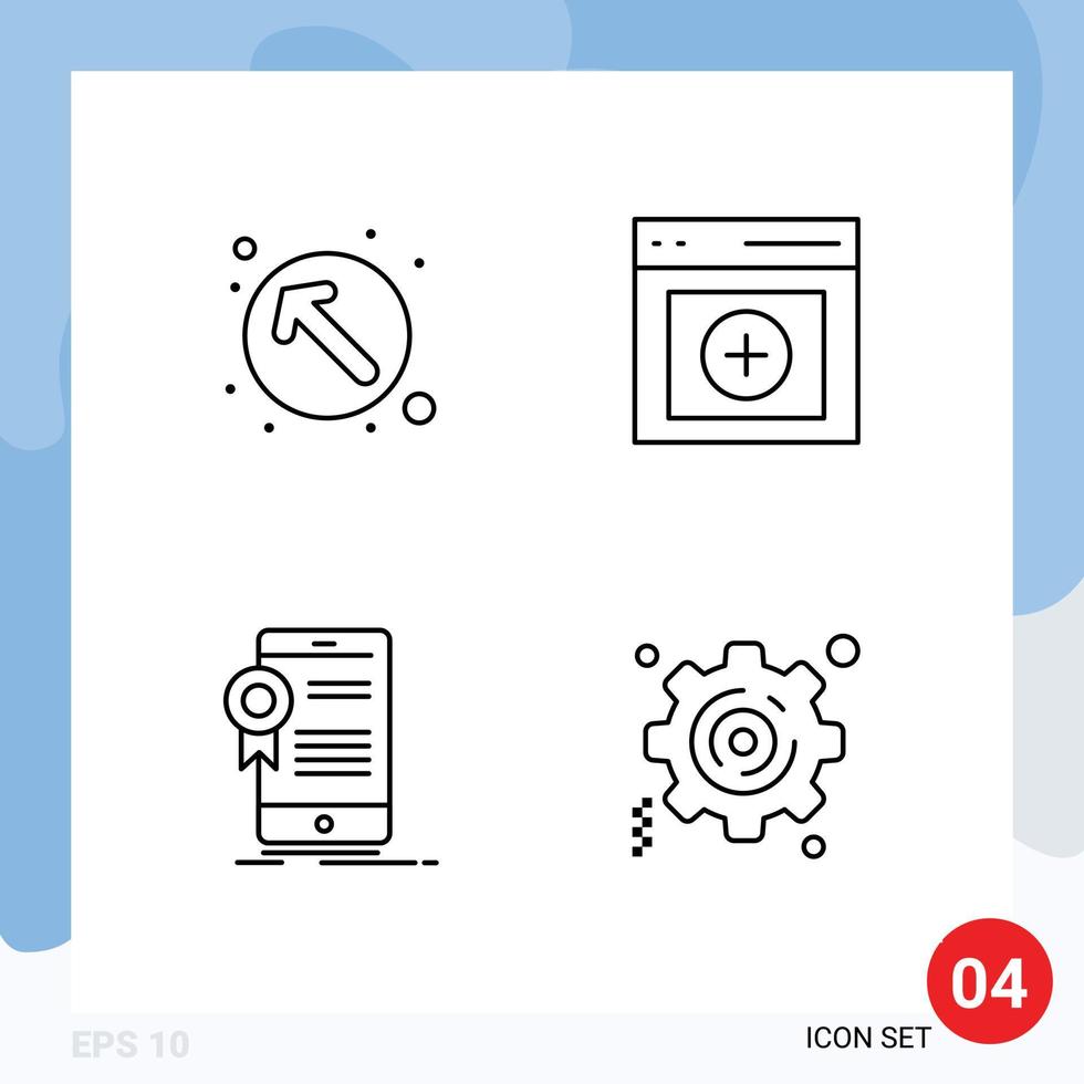 paquete de 4 signos y símbolos de colores planos de línea de relleno modernos para medios de impresión web, como la certificación de flecha hacia arriba, elementos de diseño de vectores editables de la aplicación de carga izquierda