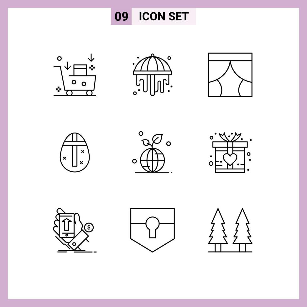User Interface Pack of 9 Basic Outlines of earth holiday curtain egg window Editable Vector Design Elements
