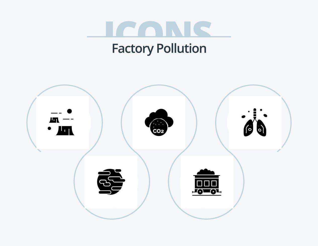 Factory Pollution Glyph Icon Pack 5 Icon Design. cancer. co pollution. factory. carbone dioxide. environment vector