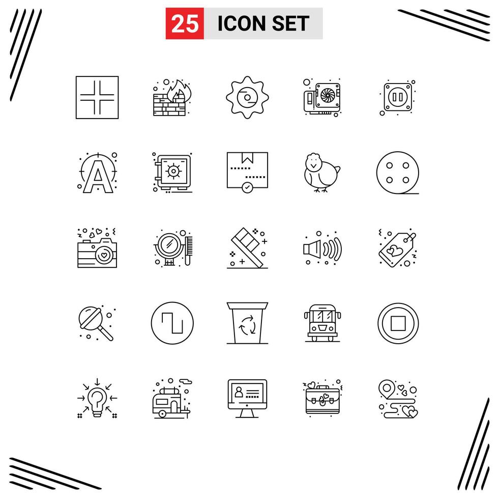 Stock Vector Icon Pack of 25 Line Signs and Symbols for socket electric cap video computer Editable Vector Design Elements