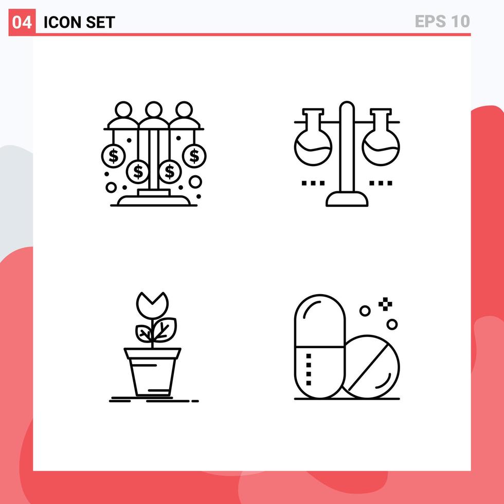 Mobile Interface Line Set of 4 Pictograms of dollar test tube sponsor laboratory game Editable Vector Design Elements