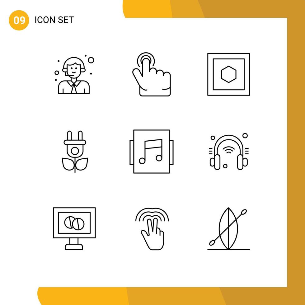 9 Universal Outlines Set for Web and Mobile Applications helpdesk showcase shape music nature Editable Vector Design Elements