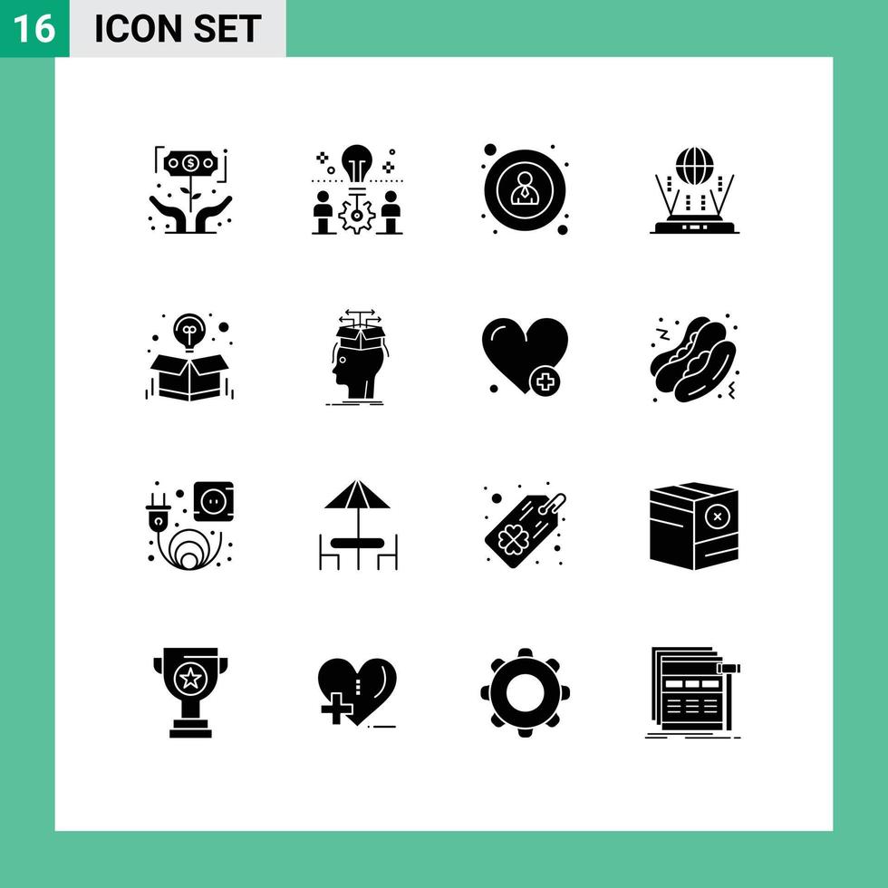 Pictogram Set of 16 Simple Solid Glyphs of box router solution globe user Editable Vector Design Elements