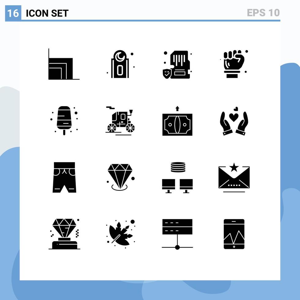 16 Thematic Vector Solid Glyphs and Editable Symbols of food spanner device engineer labour hand Editable Vector Design Elements