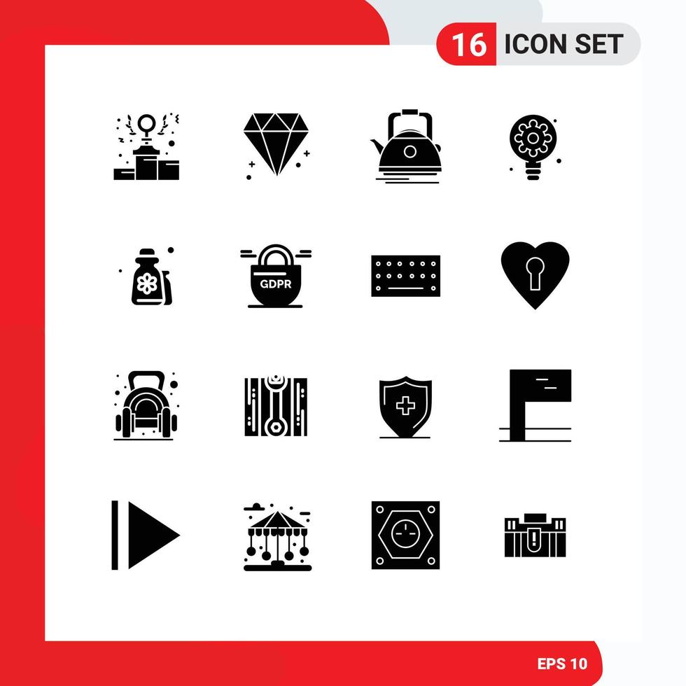 16 Creative Icons Modern Signs and Symbols of cosmetics gear kettle bulb creative Editable Vector Design Elements