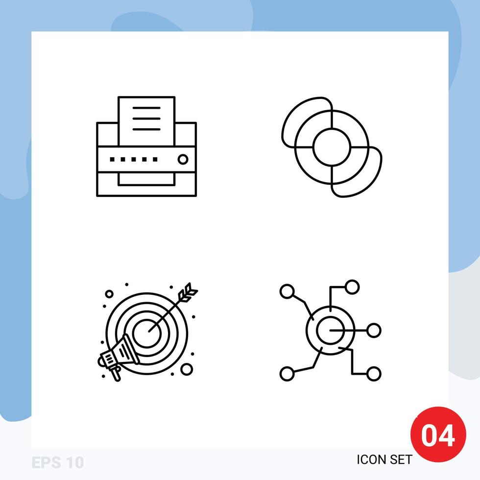 conjunto de 4 iconos modernos de la interfaz de usuario signos de símbolos para la comercialización de la impresora elementos de diseño vectorial editables de la red de objetivos de playa vector