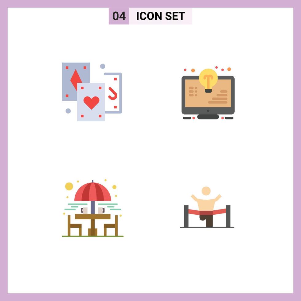 símbolos de iconos universales grupo de 4 iconos planos modernos de silla de cartas tarot luz jardín elementos de diseño vectorial editables vector
