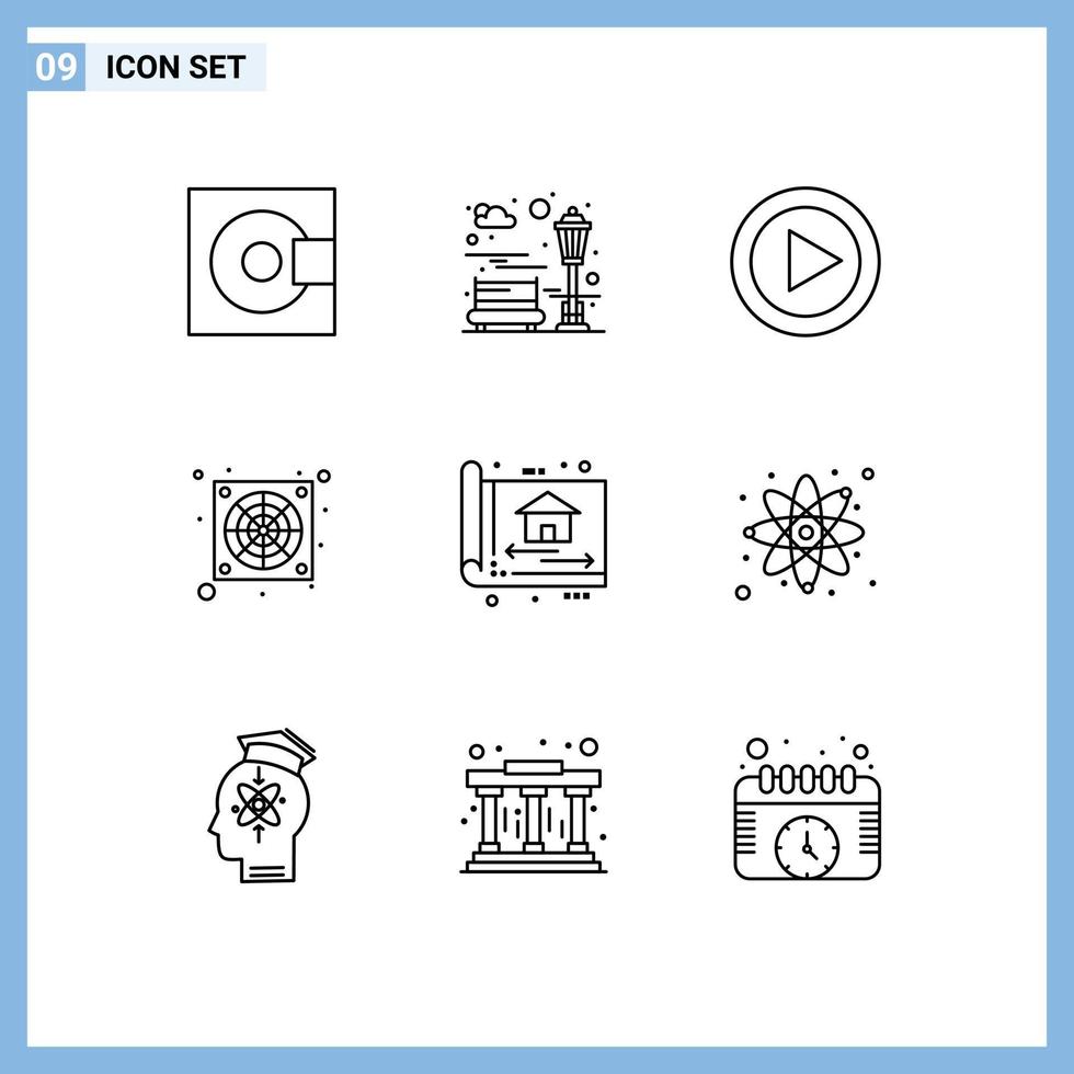 Universal Icon Symbols Group of 9 Modern Outlines of blue print cooler recreation computer play Editable Vector Design Elements