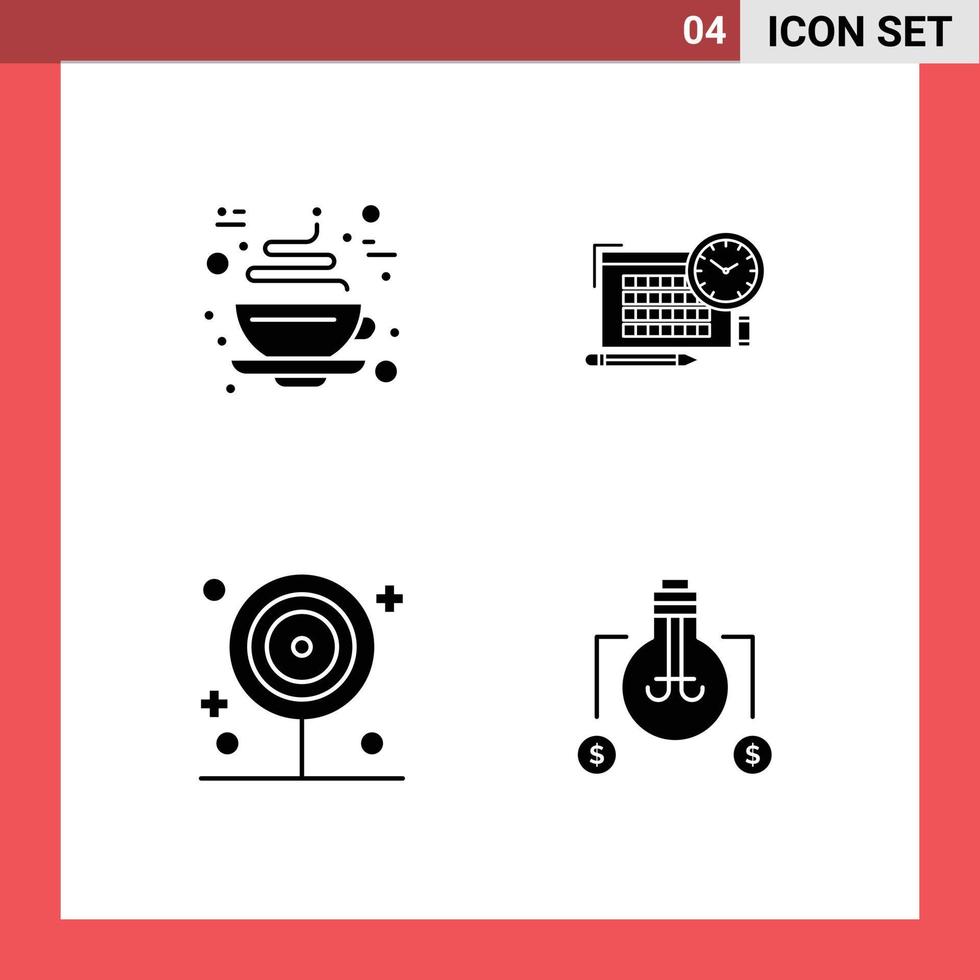 Set of 4 Vector Solid Glyphs on Grid for chocolate food hot pen lollipop Editable Vector Design Elements