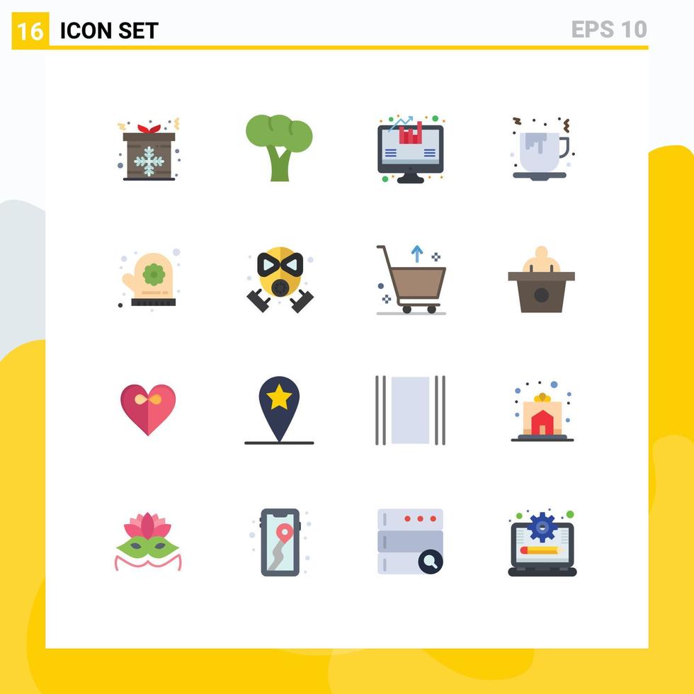 16 User Interface Flat Color Pack of modern Signs and Symbols of sauna oven mitt analysis food tea Editable Pack of Creative Vector Design Elements