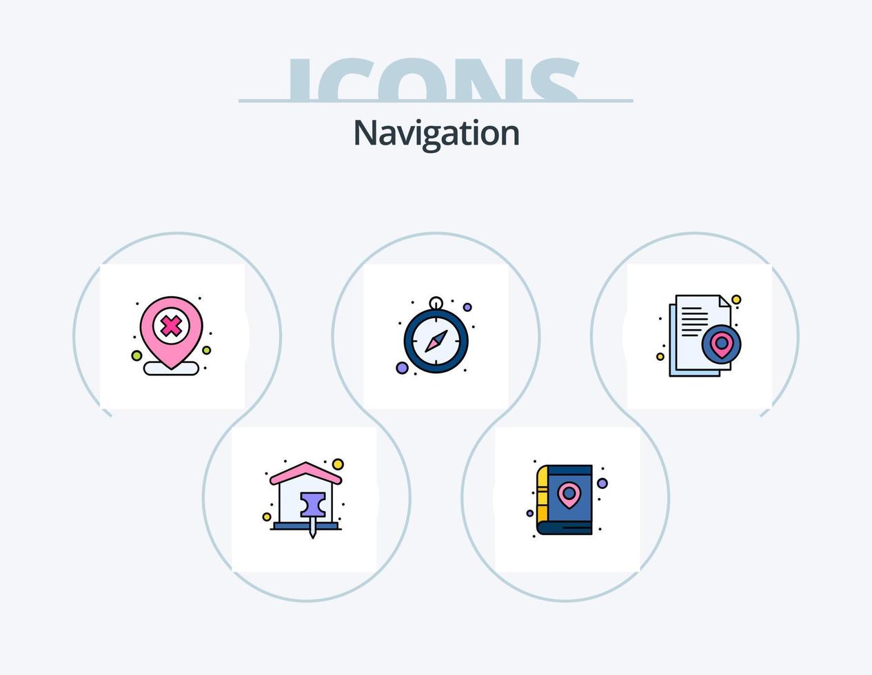 Navigation Line Filled Icon Pack 5 Icon Design. pin. location. email. gps. stop watch vector