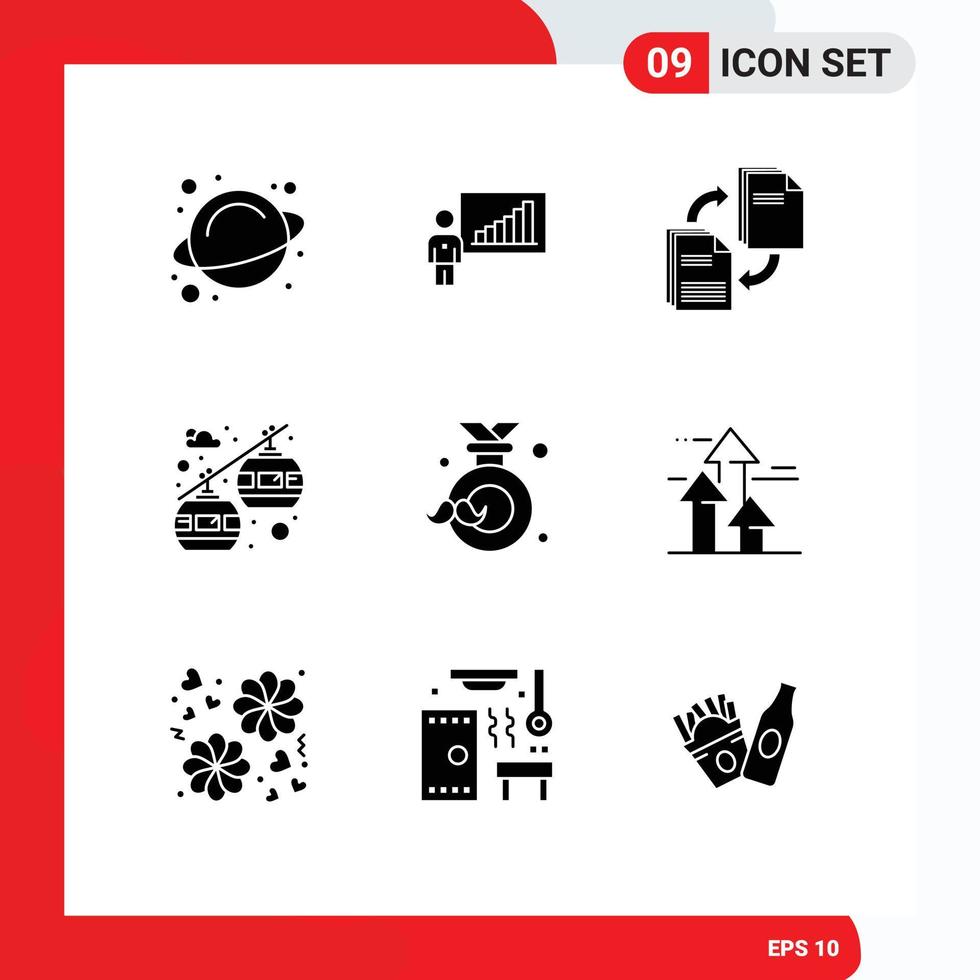 Set of 9 Commercial Solid Glyphs pack for dad chair lift sharing transportation copying Editable Vector Design Elements