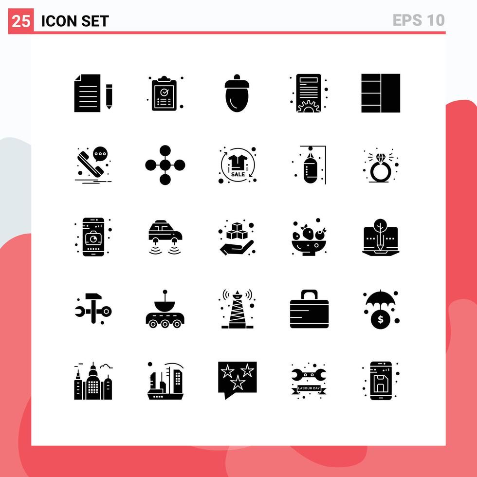 User Interface Pack of 25 Basic Solid Glyphs of settings content management paste green fresh Editable Vector Design Elements
