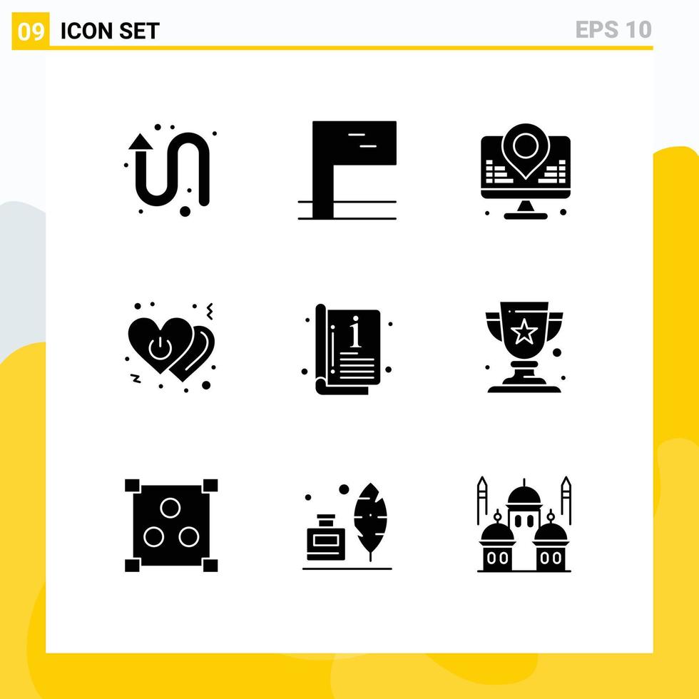 Set of 9 Commercial Solid Glyphs pack for cover catalog location switch off Editable Vector Design Elements