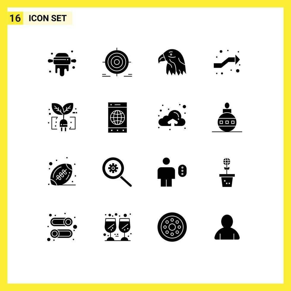 Set of 16 Commercial Solid Glyphs pack for green right animal intersection arrows Editable Vector Design Elements