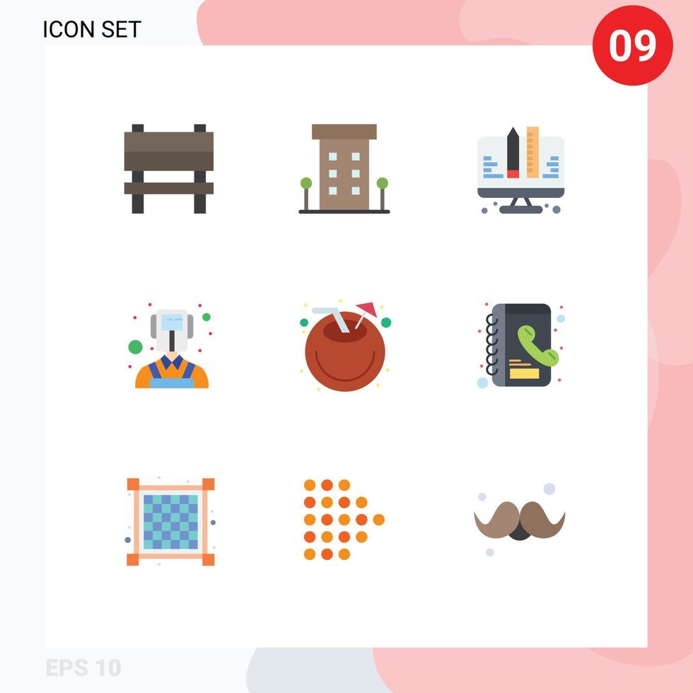 User Interface Pack of 9 Basic Flat Colors of coconut welder store professions web Editable Vector Design Elements