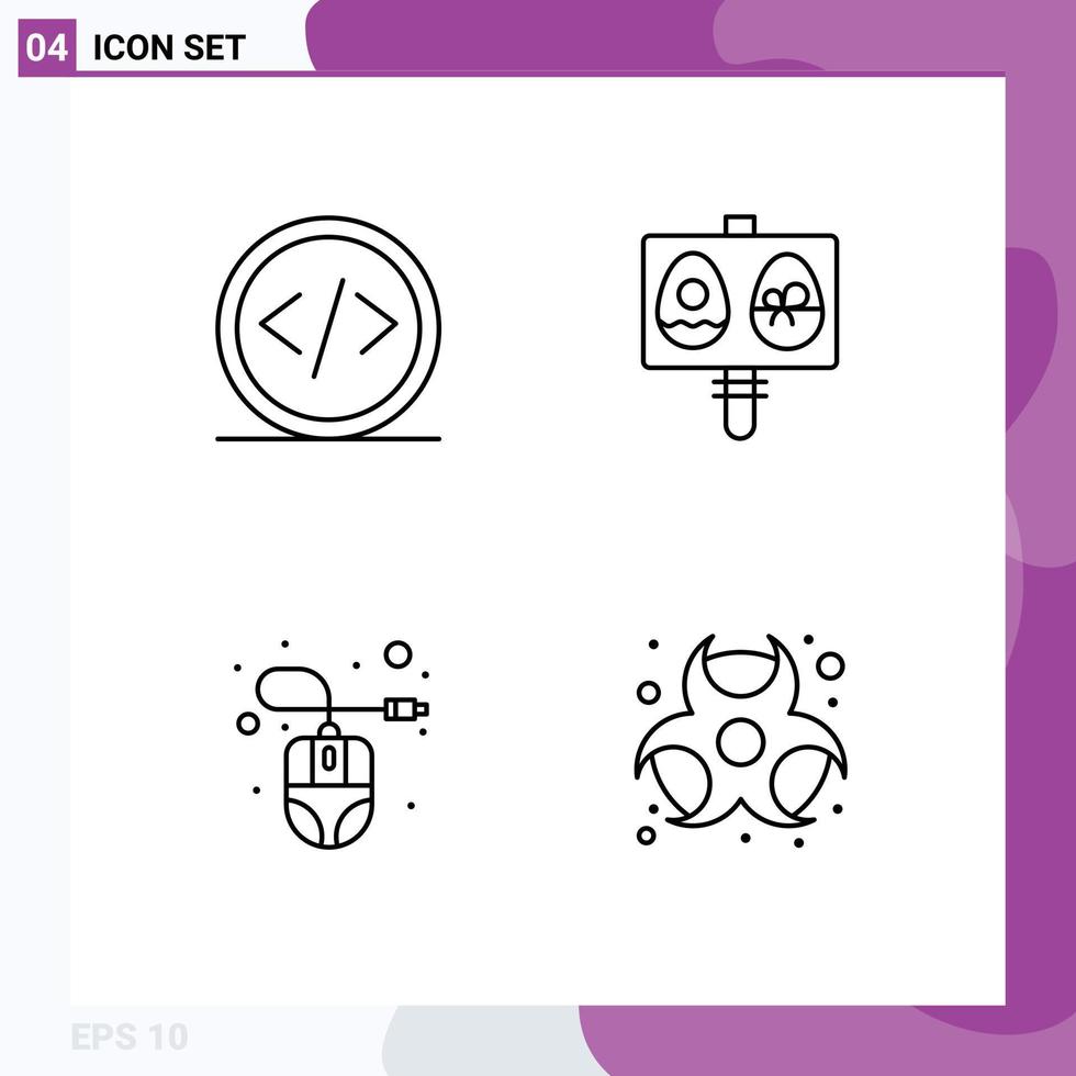 Stock Vector Icon Pack of 4 Line Signs and Symbols for code computer programming eggs hardware Editable Vector Design Elements