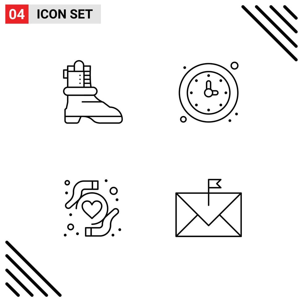 Pictogram Set of 4 Simple Filledline Flat Colors of shose heart health clock timer communication Editable Vector Design Elements