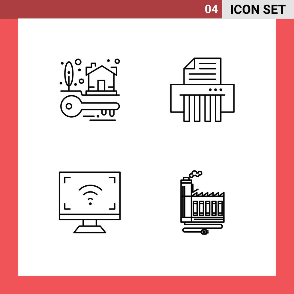 Modern Set of 4 Filledline Flat Colors and symbols such as house keys screen real estate shredder tv Editable Vector Design Elements