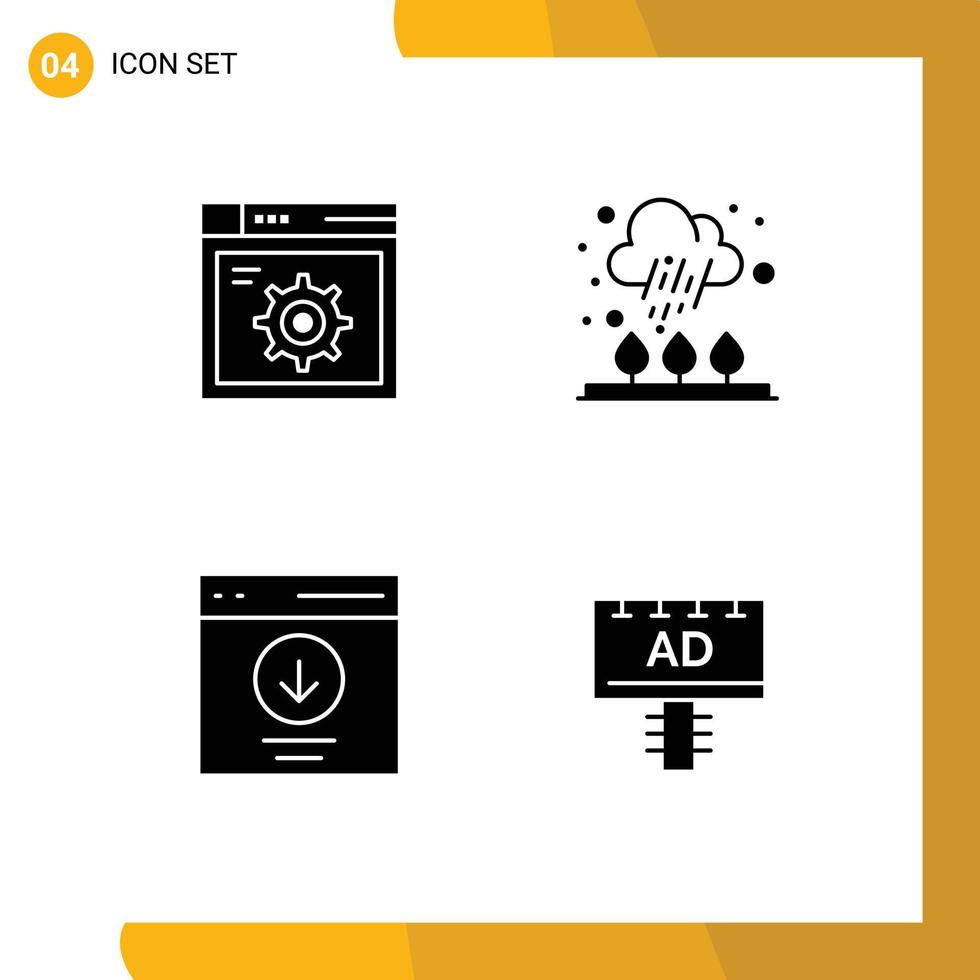 conjunto de 4 iconos de interfaz de usuario modernos signos de símbolos para descarga web mensaje de lluvia de Internet elementos de diseño vectorial editables vector