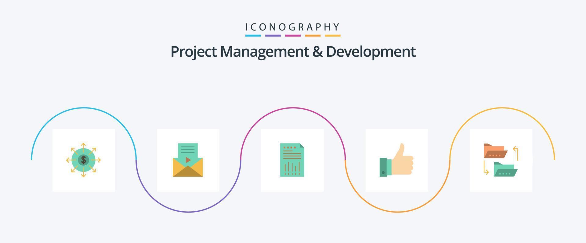 gestión de proyectos y paquete de iconos de 5 planos de desarrollo que incluye bueno. apreciar hoja de cálculo. informe. grafico vector