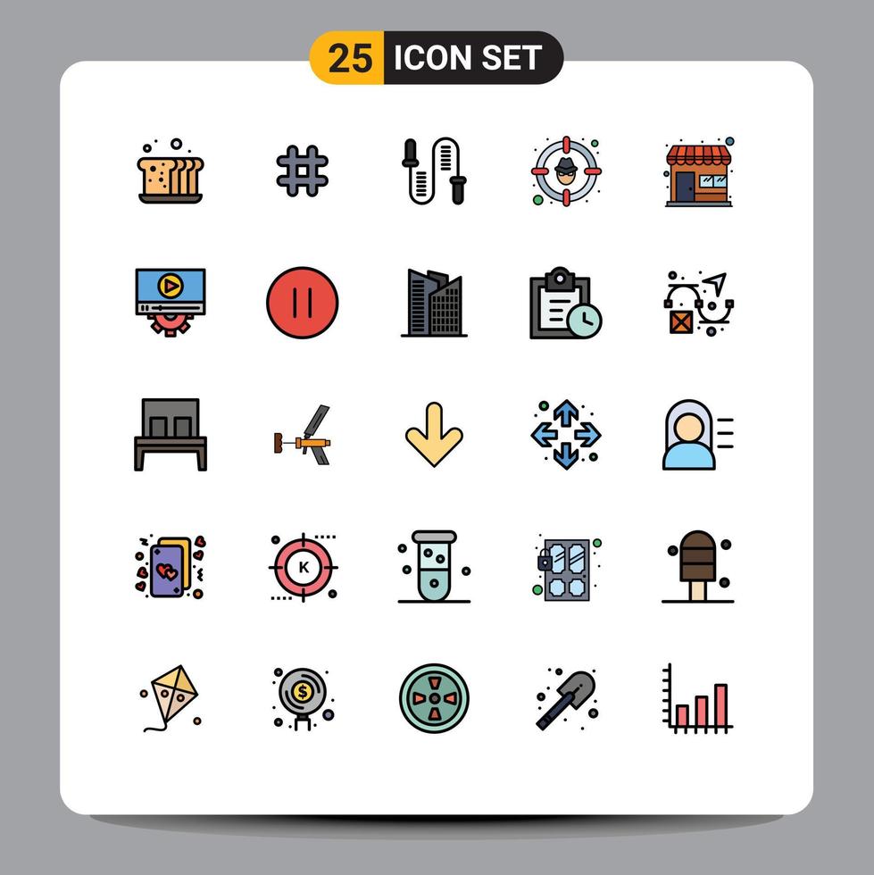 Modern Set of 25 Filled line Flat Colors and symbols such as protection goal twitter cyber skipping Editable Vector Design Elements