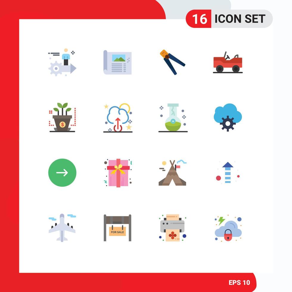Modern Set of 16 Flat Colors and symbols such as vehicle work sketch tool construction Editable Pack of Creative Vector Design Elements