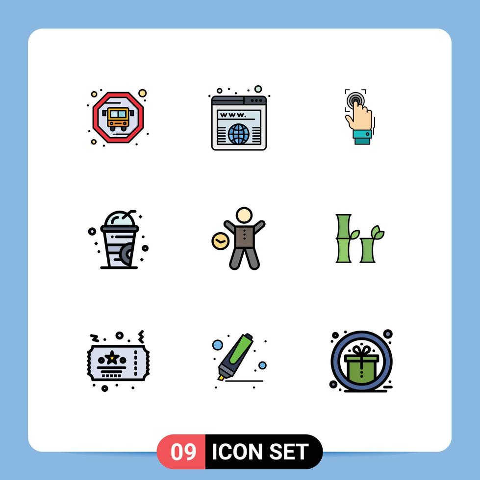 Pictogram Set of 9 Simple Filledline Flat Colors of time exercise recognition summer cold Editable Vector Design Elements