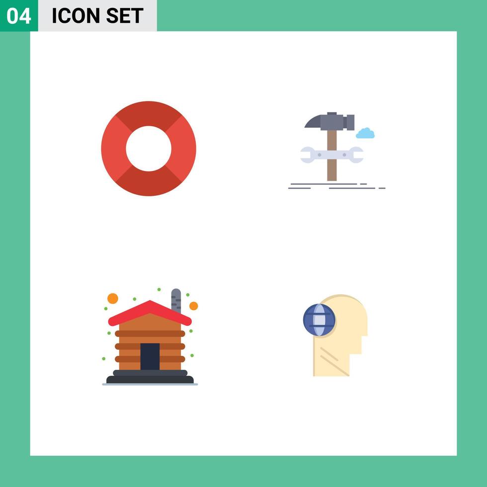 conjunto de pictogramas de 4 iconos planos simples de reparación de construcción de madera flotante elementos de diseño vectorial editables para el hogar vector