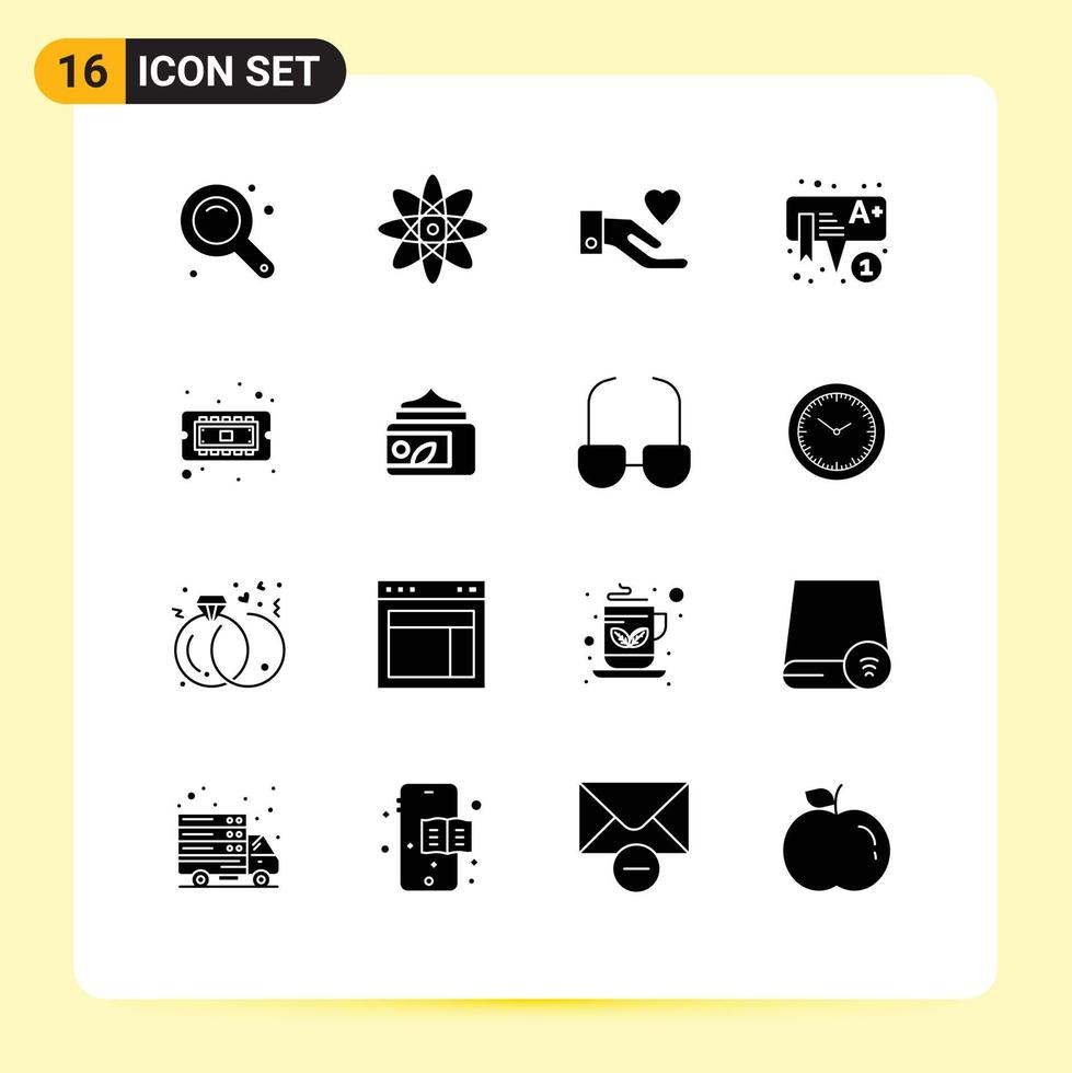 Mobile Interface Solid Glyph Set of 16 Pictograms of hardware computer heart chip learning Editable Vector Design Elements