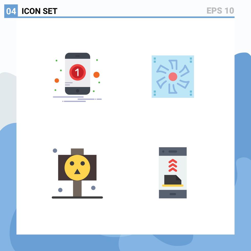Set of 4 Modern UI Icons Symbols Signs for notification board mobile cooler horror Editable Vector Design Elements