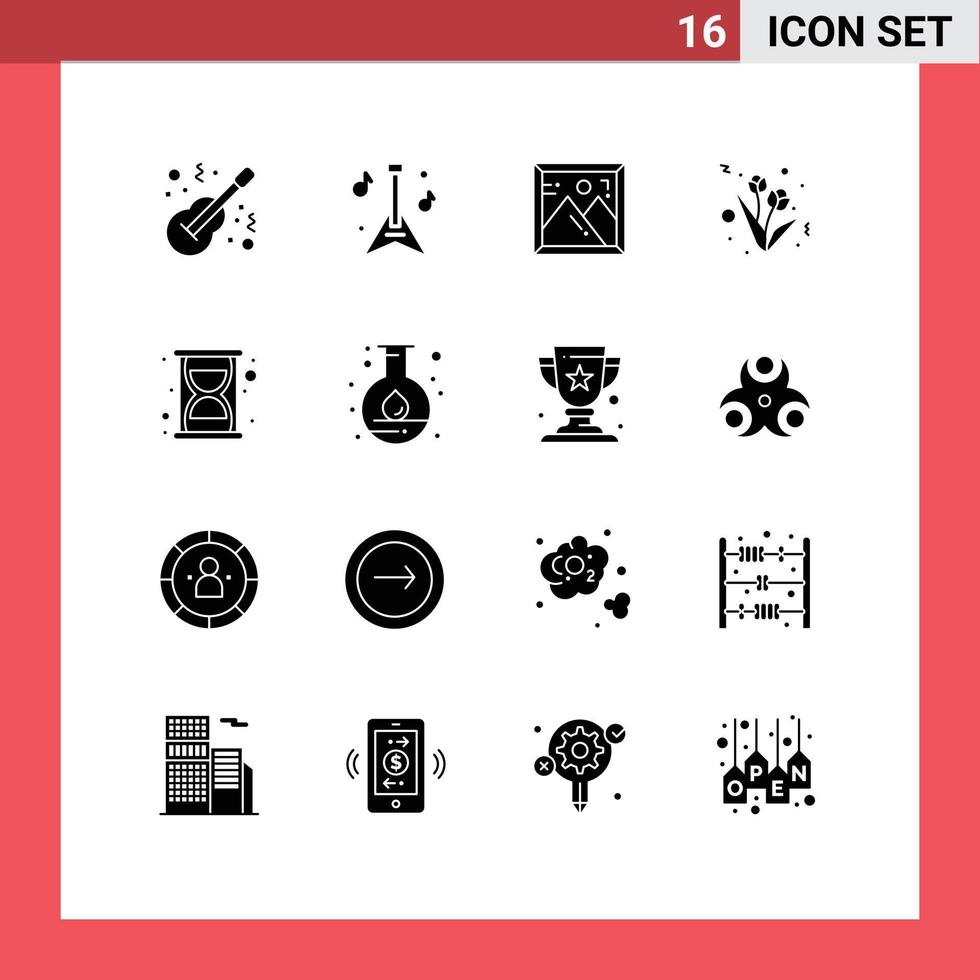 Solid Glyph Pack of 16 Universal Symbols of energy seo frame efficiency present Editable Vector Design Elements