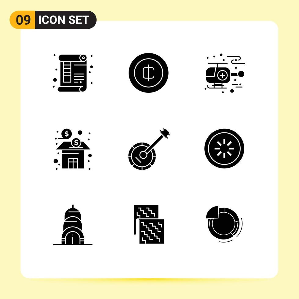 Set of 9 Modern UI Icons Symbols Signs for audio fund money finance bank Editable Vector Design Elements