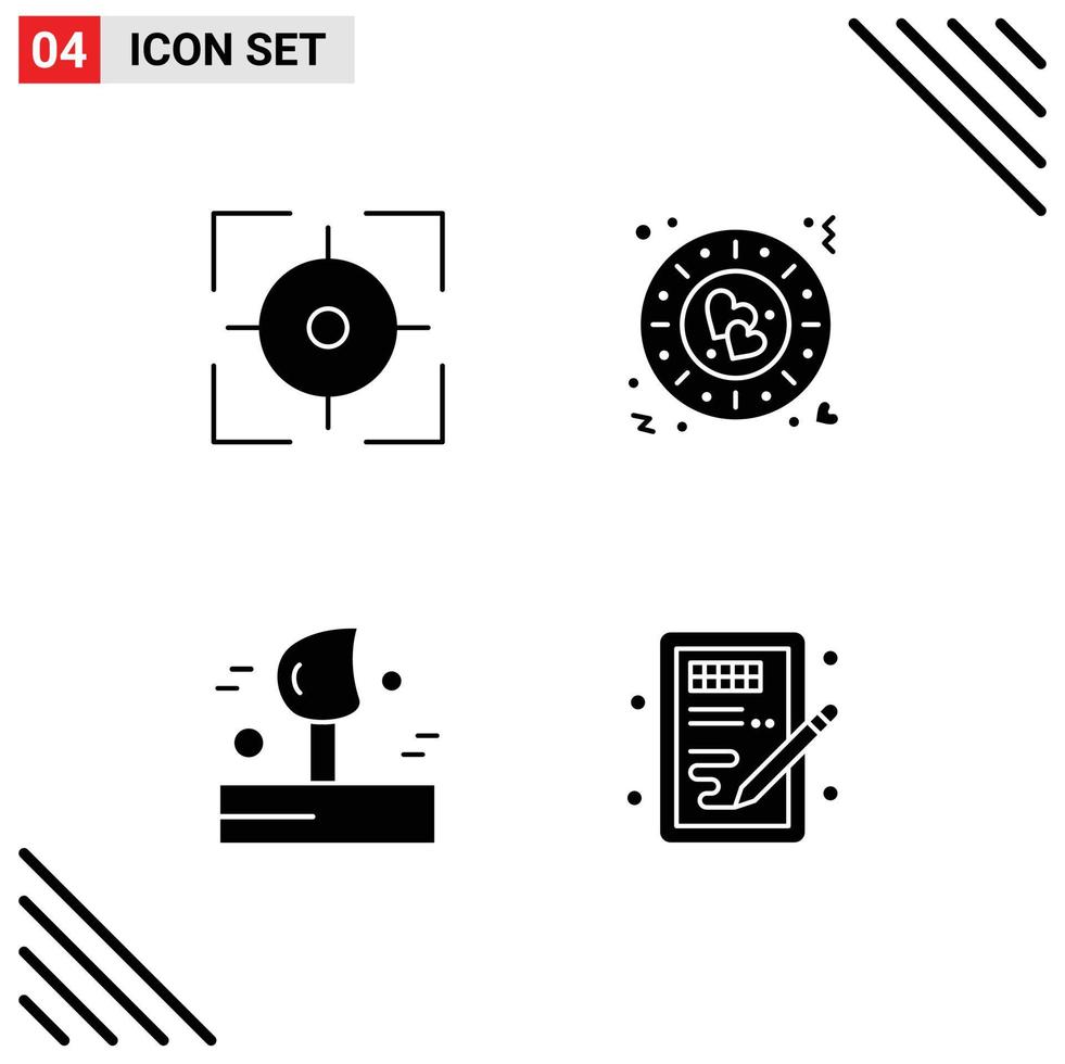 Modern Set of 4 Solid Glyphs and symbols such as aim weather target plate winter Editable Vector Design Elements