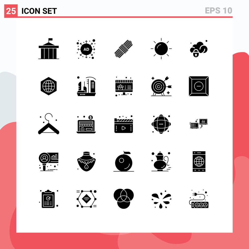 Set of 25 Modern UI Icons Symbols Signs for secure gdpr rope data rise Editable Vector Design Elements