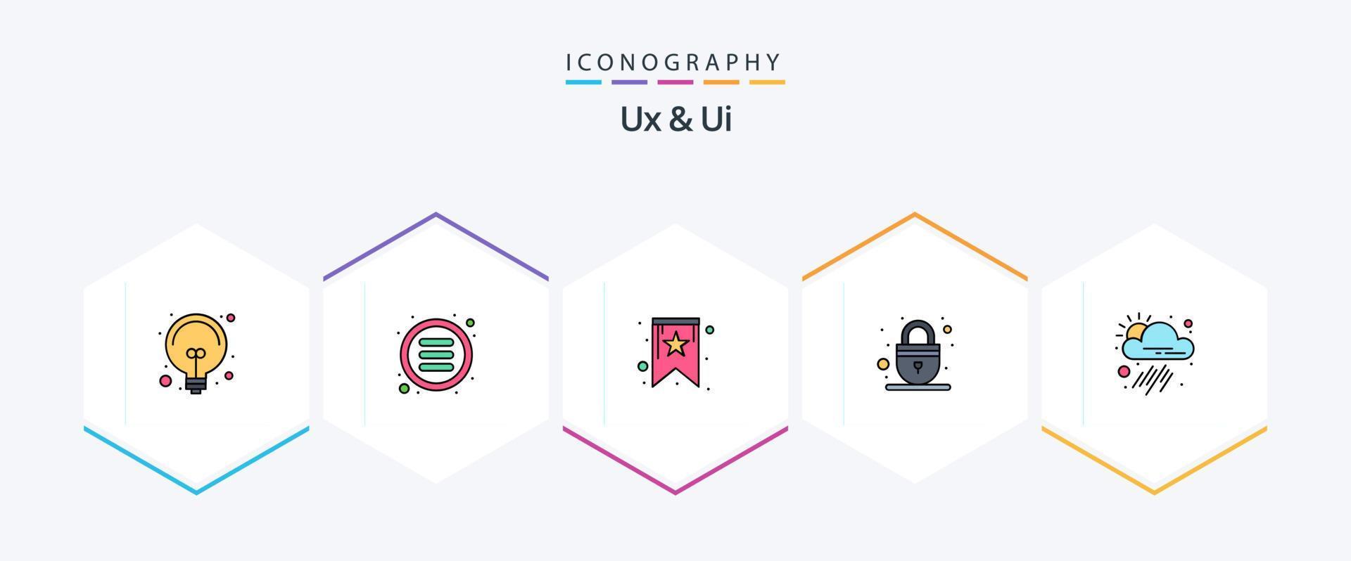Ux And Ui 25 FilledLine icon pack including tool. app. bookmark. web. padlock vector