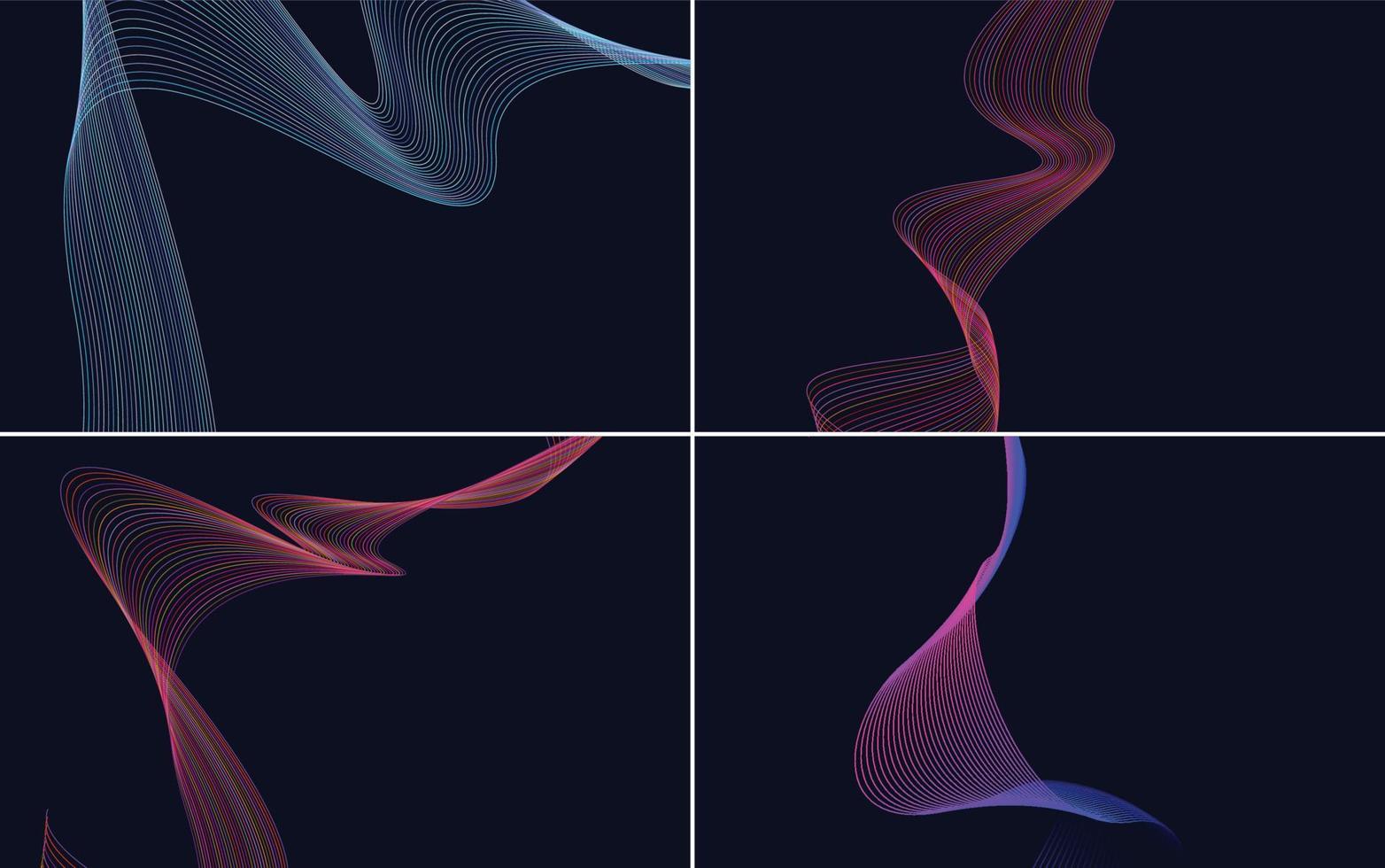 Set of 4 geometric wave pattern background Abstract waving line vector