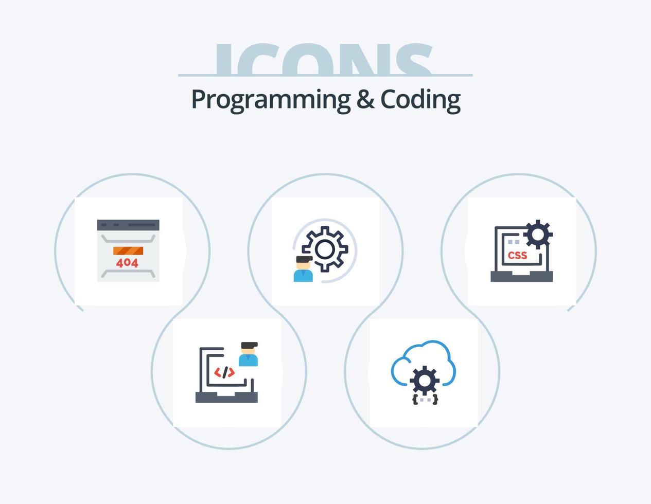 programación y codificación flat icon pack 5 diseño de iconos. desarrollo. codificación. desarrollo. sitio. error vector