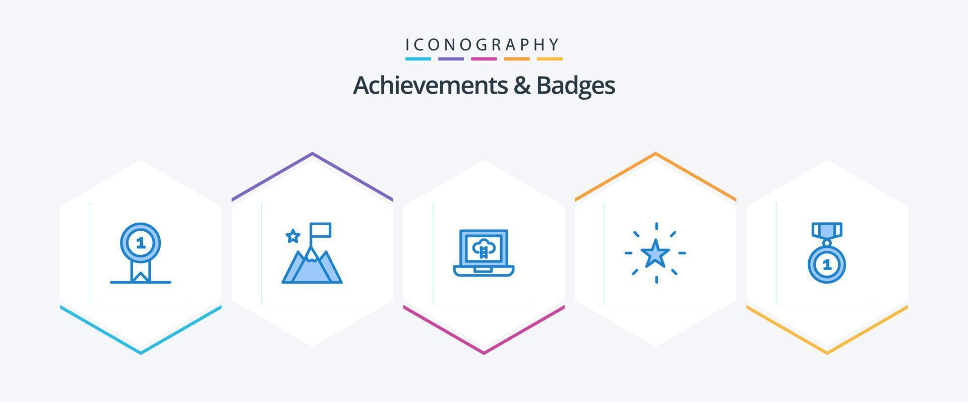 Achievements and Badges 25 Blue icon pack including position. badges. laptop. best. performance vector