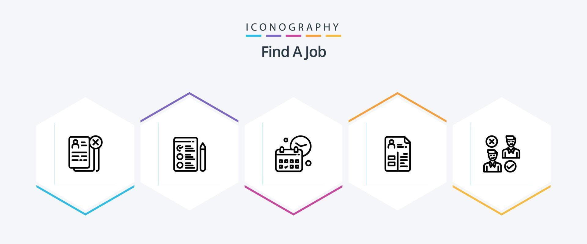 Find A Job 25 Line icon pack including group. job. calendar. cv. job vector