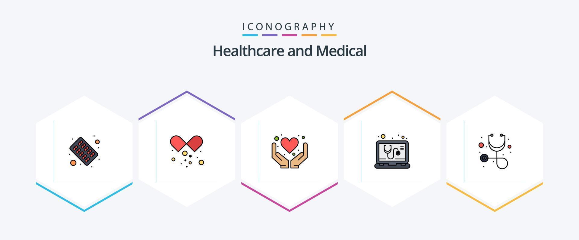 Medical 25 FilledLine icon pack including healthcare. service. care. online. check vector