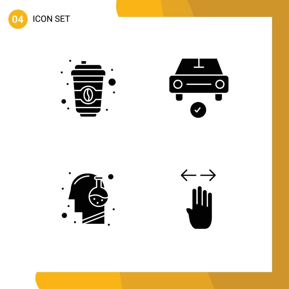 4 signos universales de glifos sólidos símbolos de café coche humano hecho mente elementos de diseño vectorial editables vector