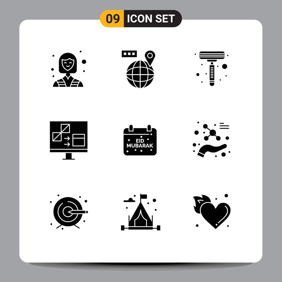 Set of 9 Modern UI Icons Symbols Signs for eid development razor develop coding Editable Vector Design Elements