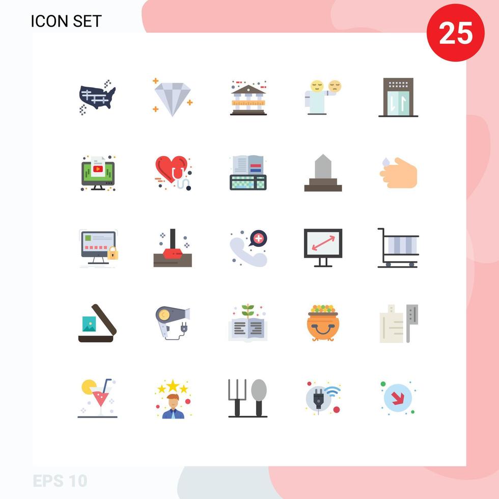 Set of 25 Commercial Flat Colors pack for travel elevator architecture healthcare hand Editable Vector Design Elements
