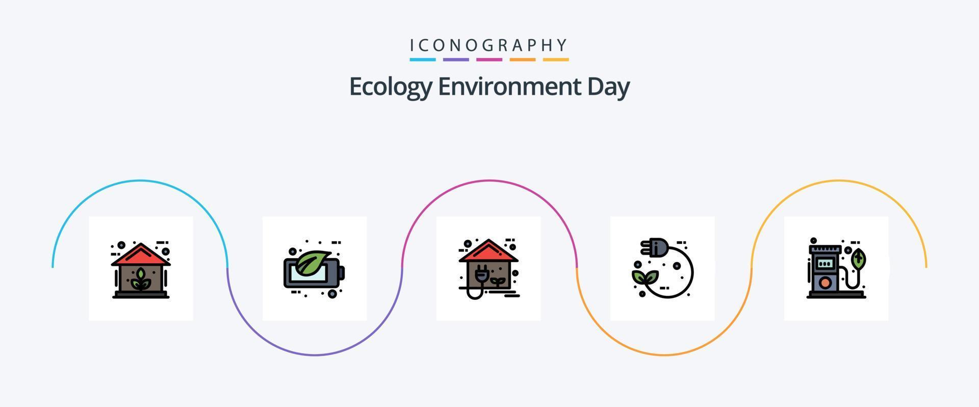 Ecology Line Filled Flat 5 Icon Pack Including pull. plug. eco. electric. power vector