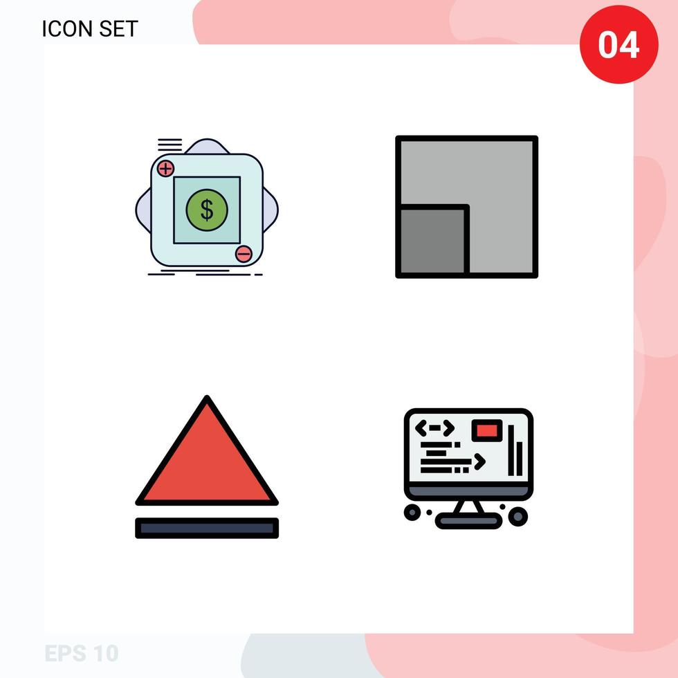 Mobile Interface Filledline Flat Color Set of 4 Pictograms of purchase development application view web Editable Vector Design Elements