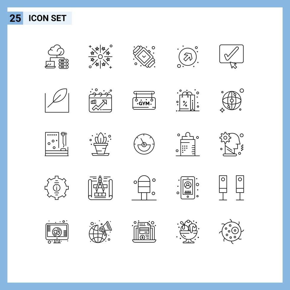 25 Universal Lines Set for Web and Mobile Applications approve up accessorize arrows watch Editable Vector Design Elements