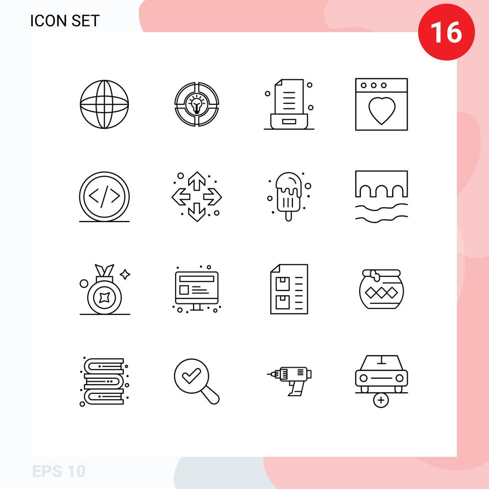 16 User Interface Outline Pack of modern Signs and Symbols of development code email mac app Editable Vector Design Elements